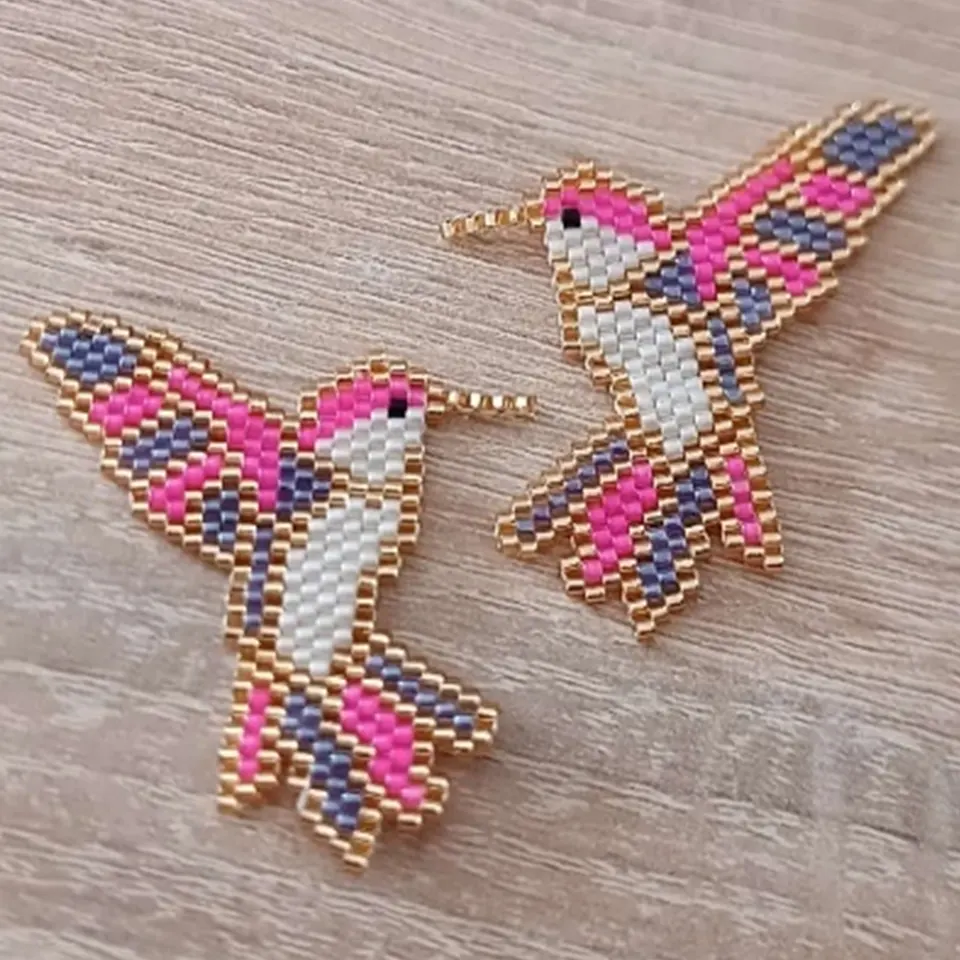 Aretas colibrí esmeralda peyote en miyuki