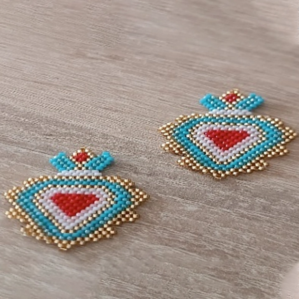 Aretas corazón con rombo peyote en miyuki