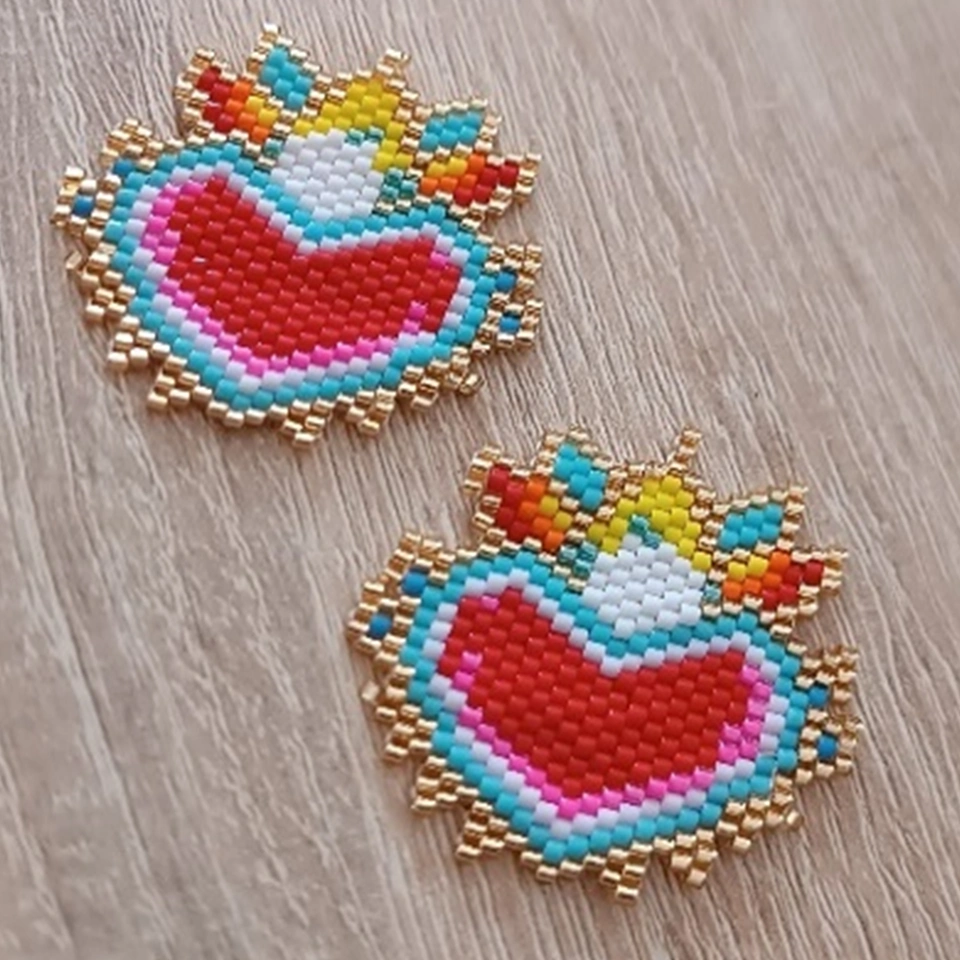 Aretas corazón con llamas peyote en miyuki