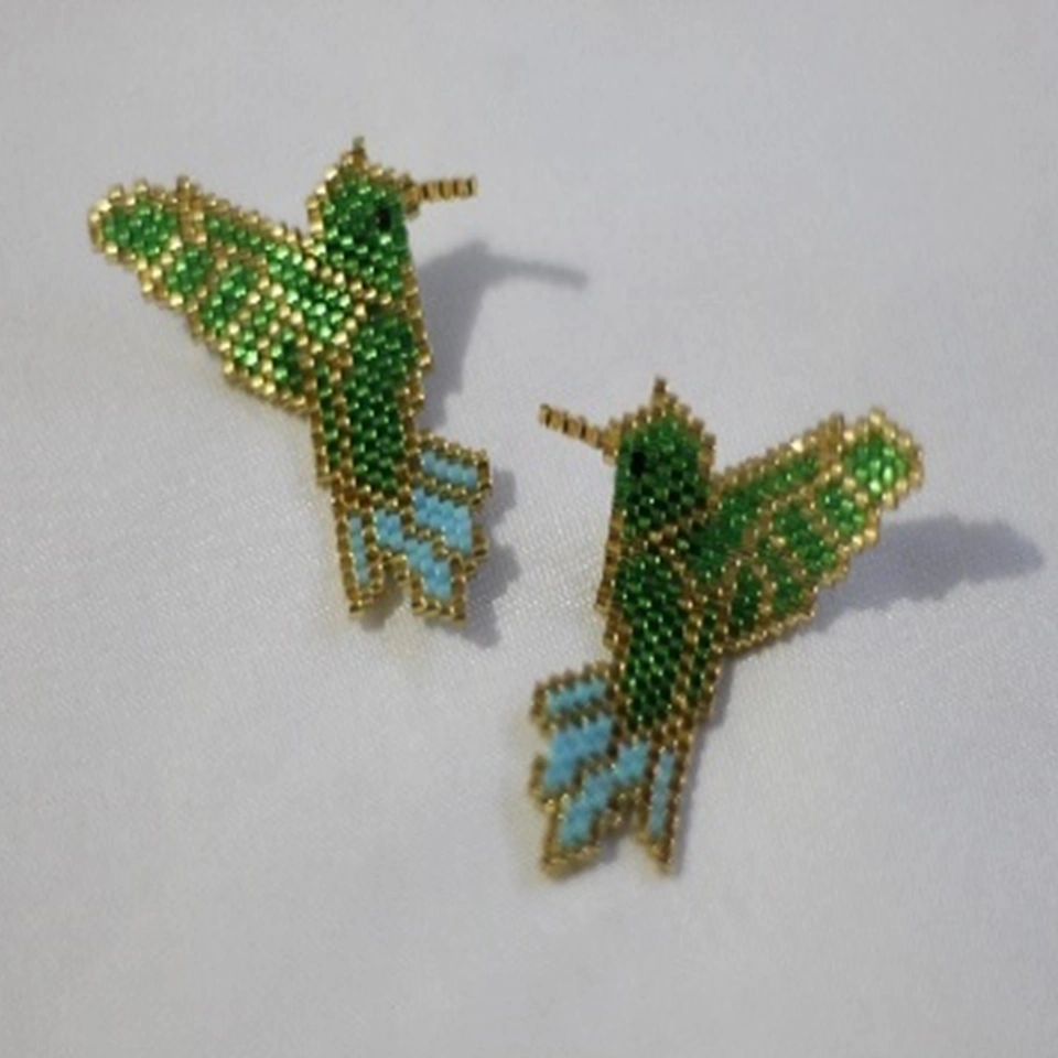 Aretas colibrí cola azul peyote en miyuki