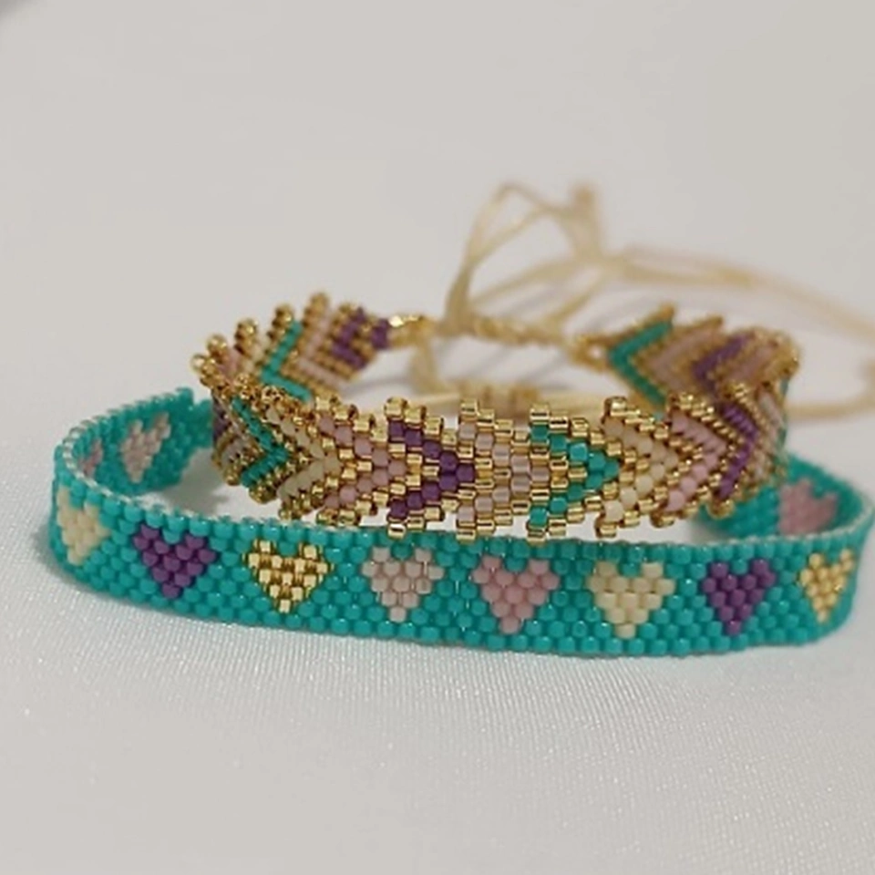 Pulsera conjunto corazón y flecha peyote en miyuki