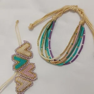 Pulsera conjunto corazón y tiras peyote en miyuki